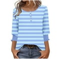 thumbnail image 3 of Jsaierl Womens 3/4 Sleeve Tops Plus Size Button Up Crew Neck Shirts Boho Striped Ladies Blouses Classic Vacation Tunic Top S-2XL, 3 of 8