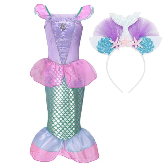 Disney-vestido de la Sirenita Ariel para niña, disfraz de carnaval, ropa de fiesta de cumpleaños, vestido de verano