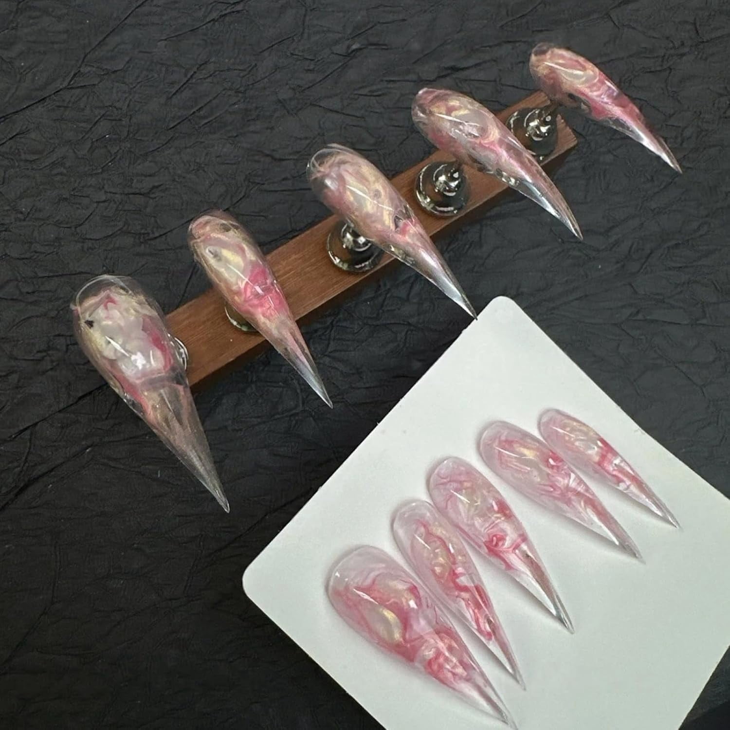 Cat Claw Press on Nails Long Stiletto Aurora Pink Ombre Gothic Style Witch Press on Nails Reusable Thick Acrylic Cat Dragon Eagle Claw False Nail Glossy Glue on Nail