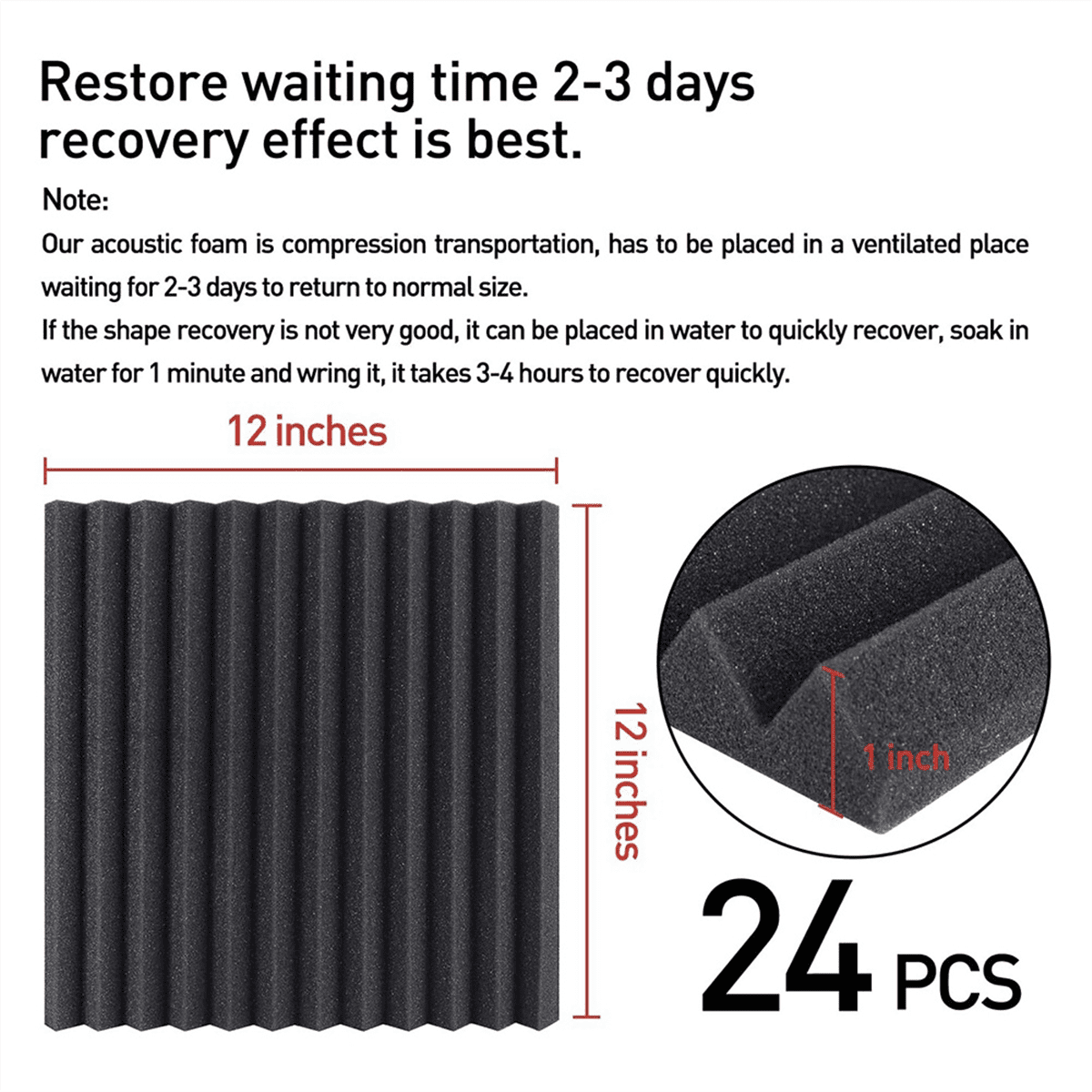 24 Pack Acoustic Foam Panels 1 X 12 X 12inch Soundproofing Noise Cancelling Wedge Panels for Home Office Recoding Studio