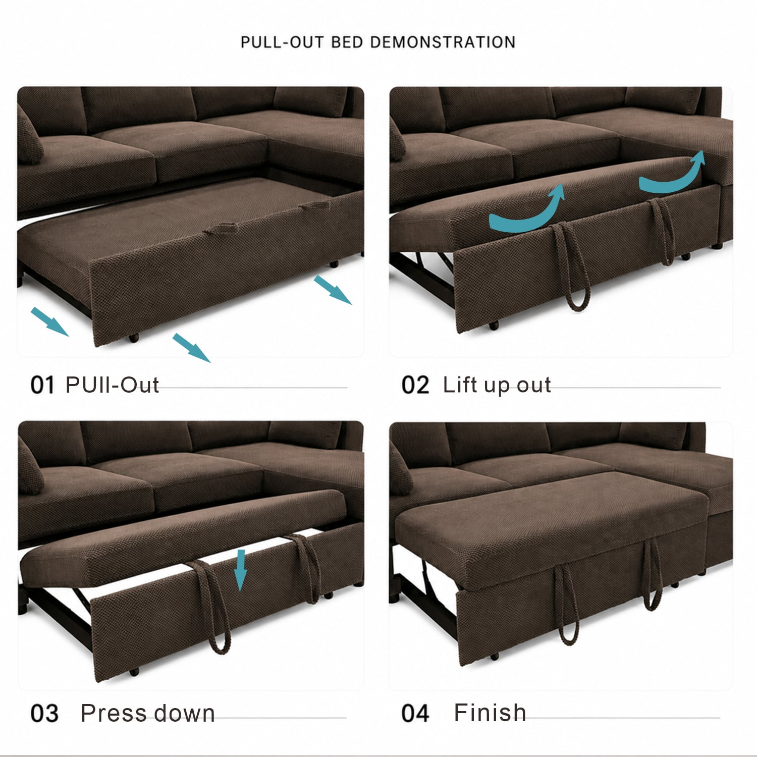 Leumius 82.5" Sectional Sofa with Pull-Out Bed,L-Shaped Sofa with Storage Chaise, Cup Holders and 2 Pillows,Coffee