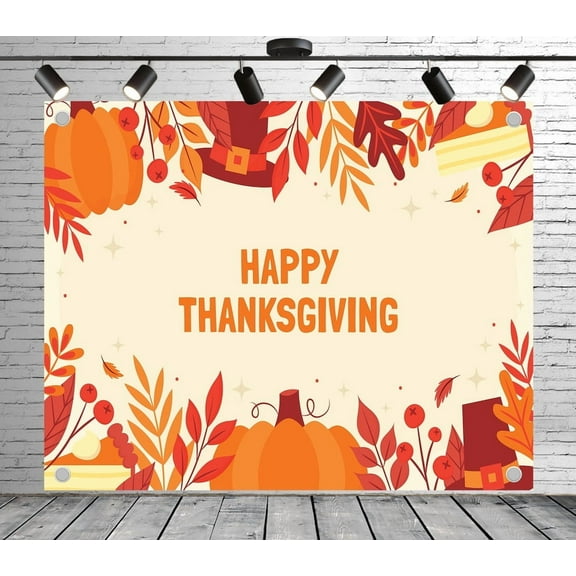 7x5ft Thanksgiving Backdrop Autumn Elements Design Photo Backdrop Festive Photography Background Decoration Banner for Thanksgiving Party, Theme Event, Photo Booth Studio Props