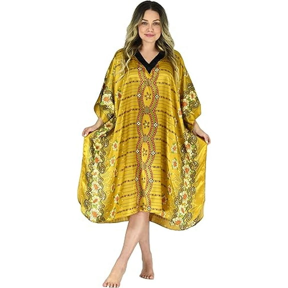 Up2date Fashion's Women's Short Caftan / Kaftan / Muumuu / Mumu, Golden Delight Print, Style CShort-36C3