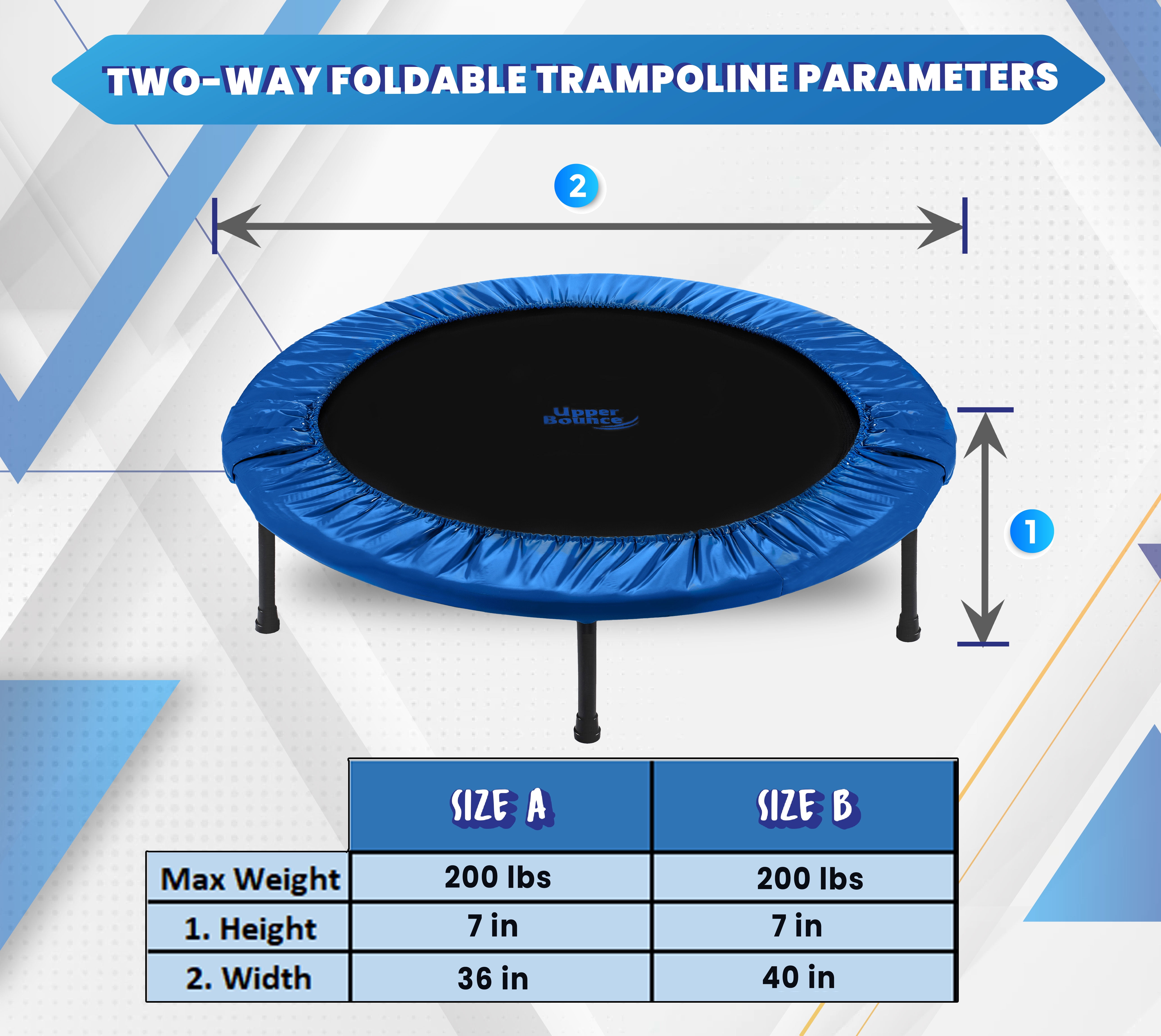 Machrus Upper Bounce 36" Mini Trampoline with Travel Carry Bag - Round Double-Fold Compact Rebounder Fitness Trampoline for Kids & Adults