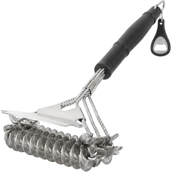Bristle-Free Grill Brush with Scraper Reinforced Coil Grill Cleaning Brush, Long Handle Safe BBQ Cleaner for Gas and Charcoal Grates