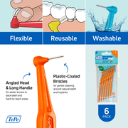 TePe Interdental Brush Angle, Angled Dental Brush for Teeth Cleaning, Pack of 6, 0.45 mm, Extra-Small/Small Gaps, Orange, Size 1