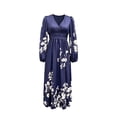 thumbnail image 4 of Women's Fall Floral Printed Maxi Dress V Neck Lantern Long Sleeve Boho Dresses for Wedding Guest Beach Vacation, 4 of 6