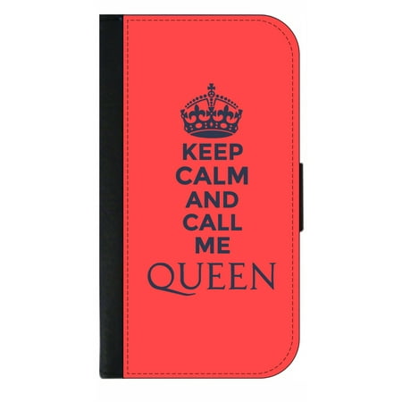 Keep Calm and Call Me Queen in Pink - Wallet Style Cell Phone Case with 2 Card Slots and a Flip Cover Compatible with the Standard Apple iPhone X - iPhone 10