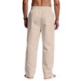 thumbnail image 4 of GrmtClth Men's Linen Pants Loose Fit Wide Leg Trousers Lightweight Drawstring Waist Casual Beach Pants with Pockets Khaki 2XL, 4 of 4