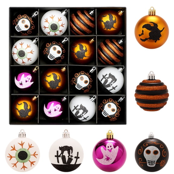 2026 Halloween Tree Decorations, Colorful Glitter Witch Ghost Shatterproof Balls, Halloween Decorations Hanging Balls for Haunted Party & Halloween Tree Ornaments 16 Pcs