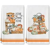 Fall Kitchen Dish Towel 18 x 26 Inch Watercolor Pumpkin Home Sweet Home Dishcloth Autumn Harvest Hand Drying Tea Towel for Thanksgiving Cooking Baking Cleaning Wipes, 2 Packs
