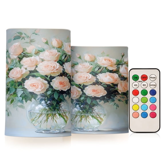 BZSMCE Flameless Candles LED Lights Beautiful Blush Roses Creativity Battery Candles