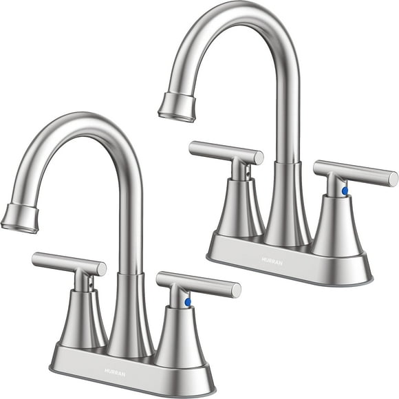 Grifos de baño Hurran de níquel cepillado de 4 pulgadas, paquete de 2 y 3 orificios