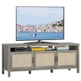 thumbnail image 4 of Patiojoy Universal TV Stand Cabinet Television Media Console with 3 Rattan Doors Grey Oak, 4 of 5