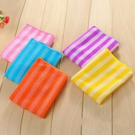 

JNYSJ 5Pcs Wash Towel Kitchen Dining Striped Absorbent Square Microfiber Dishcloths Random Color