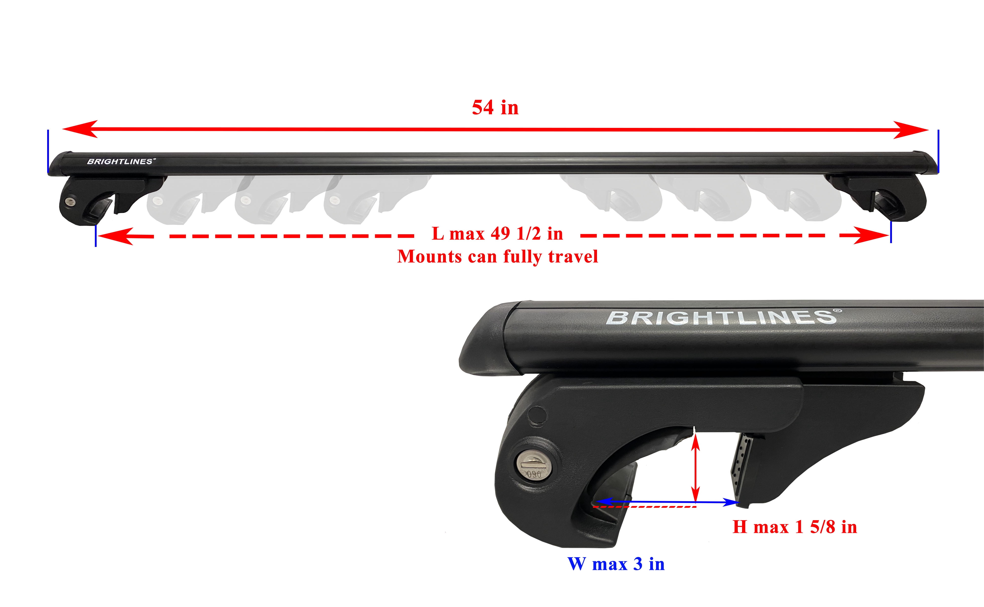 BRIGHTLINES 53" All Black Universal Crossbars Roof Racks Compatible with Raised Roof Side Rails for Kayak Luggage Ski Bike Carrier, a Set of 2