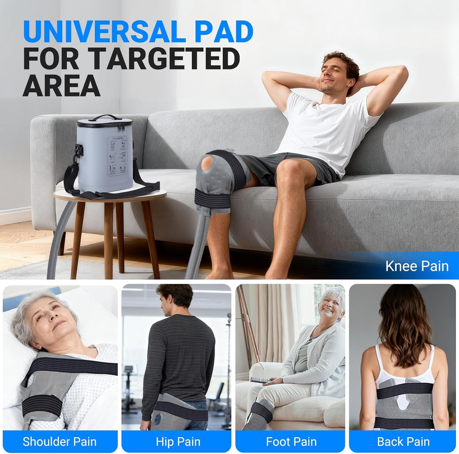 Cold Therapy Machine, Ice Machine w/Timer, Portable Cold Water Circulation System with Pump, 5 Flow Settings & 6 Timer, Ice Therapy Cooling Pad for Knee Shoulder Hip Ankle
