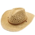 thumbnail image 2 of FUZHIQ Women's Crochet Straw Cowboy Hat, Wide Brim Woven Western Hat with Chin Cord, Summer Beach Hat for Travel, Outdoor Activities, 2 of 4