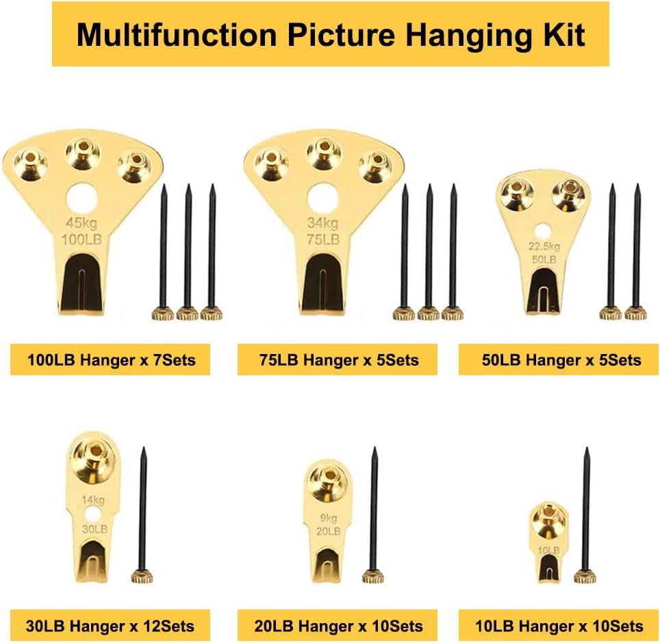 Heavy Duty Picture Hanging Kit With Nails for Wooden/Drywall - Professional Hangers for Canvas, Office Pictures, Clock, House Decoration