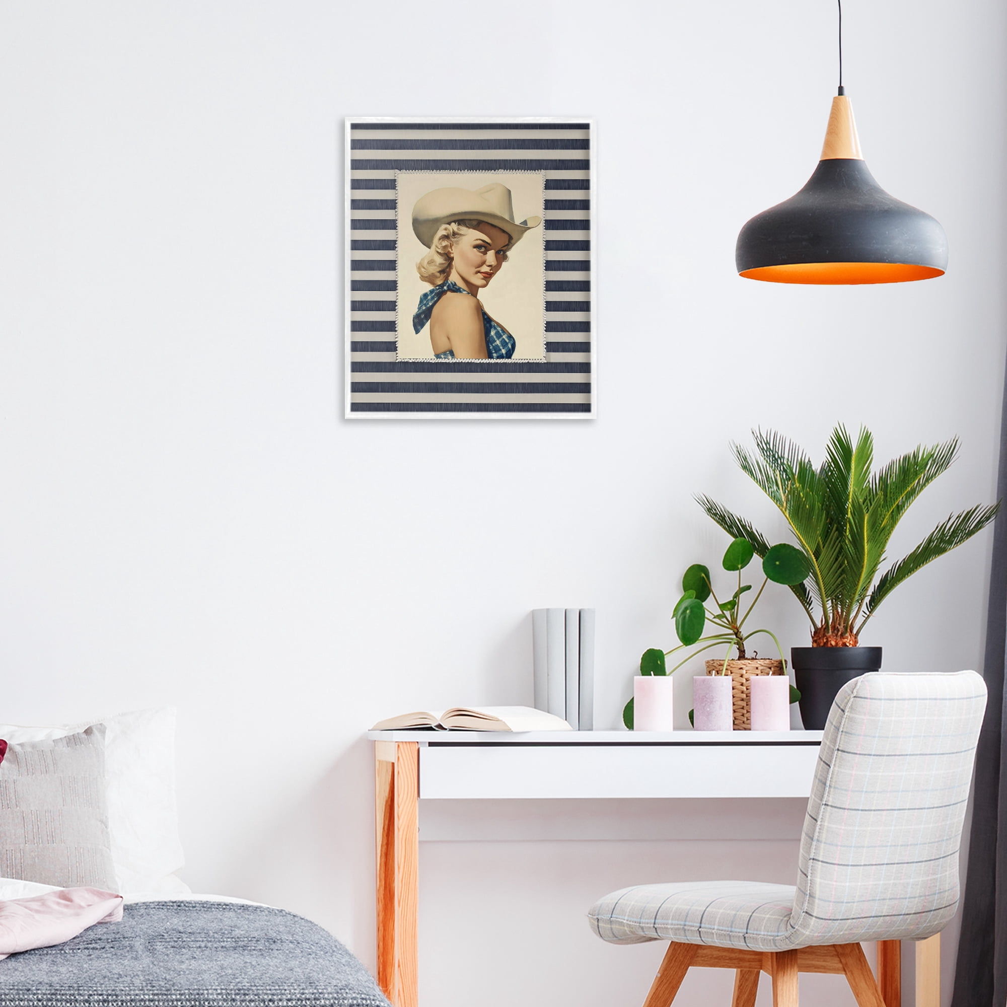Stupell Industries Retro Cowgirl Stripes White Framed Giclee Art, design by Arlington Prints