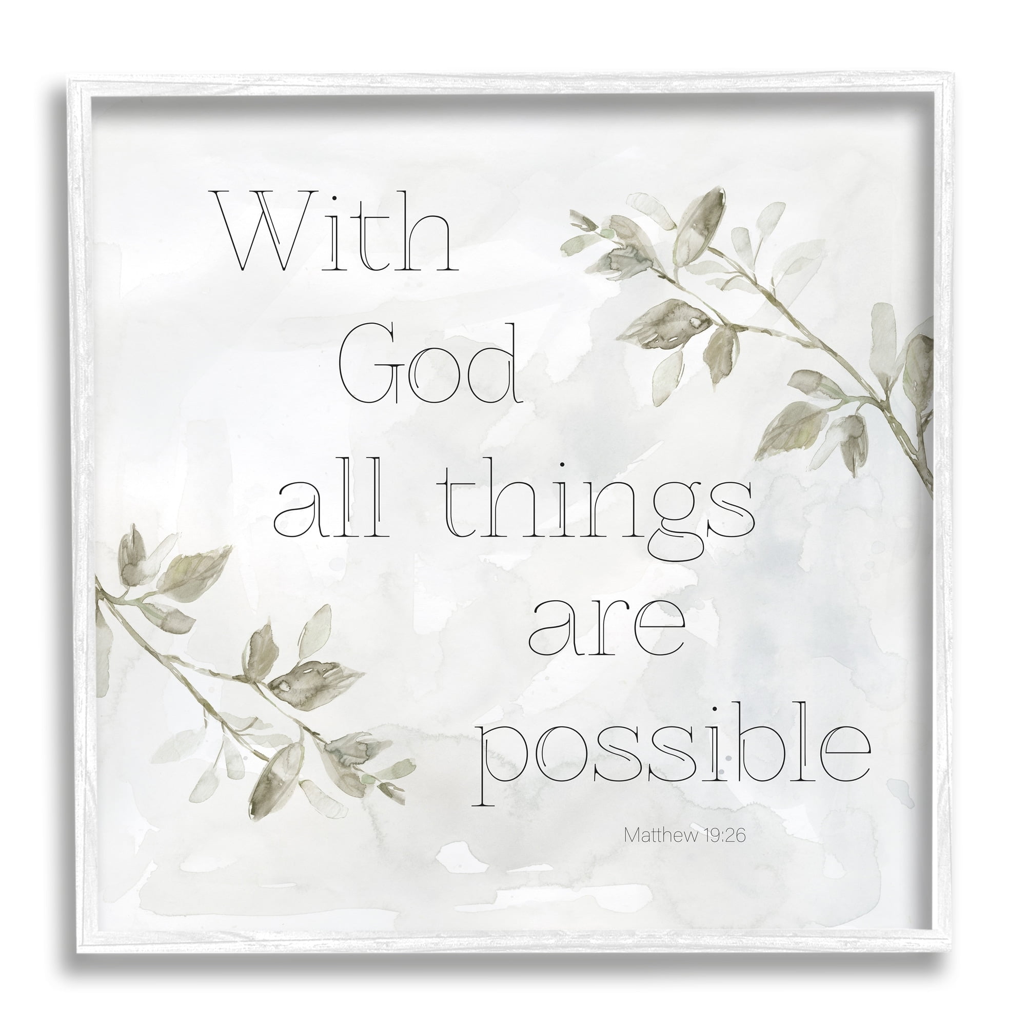 Stupell Industries With God All Things Possible Floral Sprig Religious Phrase Graphic Art White Framed Art Print Wall Art, Design by Carol Robinson