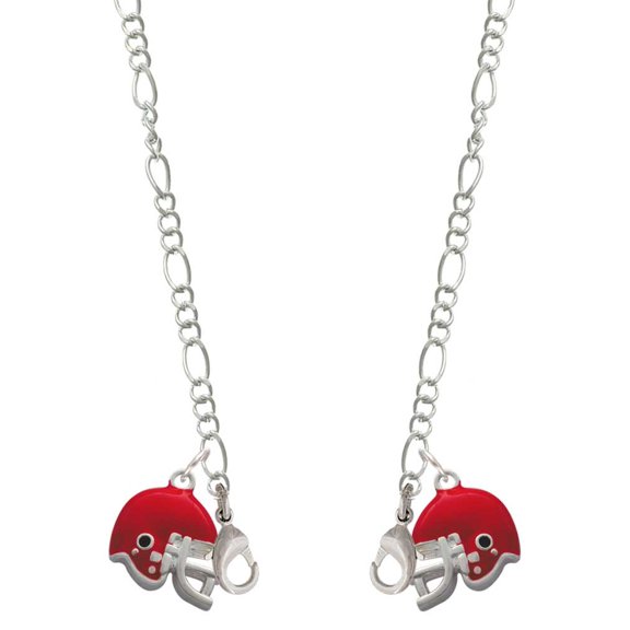 Silvertone Small Red Football Helmet Silvertone Face Mask Necklace