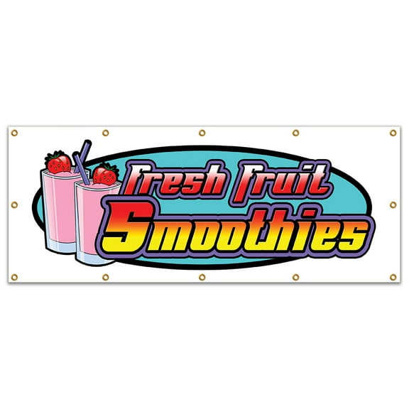 48"x120" SMOOTHIES BANNER SIGN fresh fruit smoothie signs