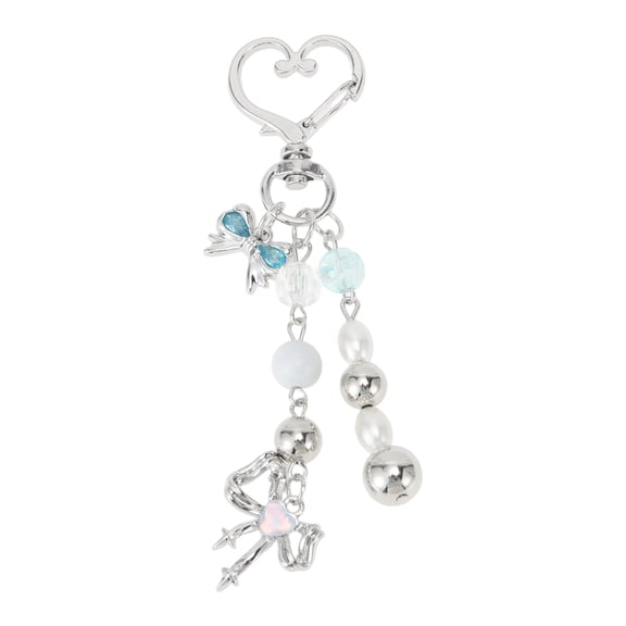 Unique Bargains 1 Pc Handbag Charm Keychain Beads Bag Accessories Silver Tone Beige Blue