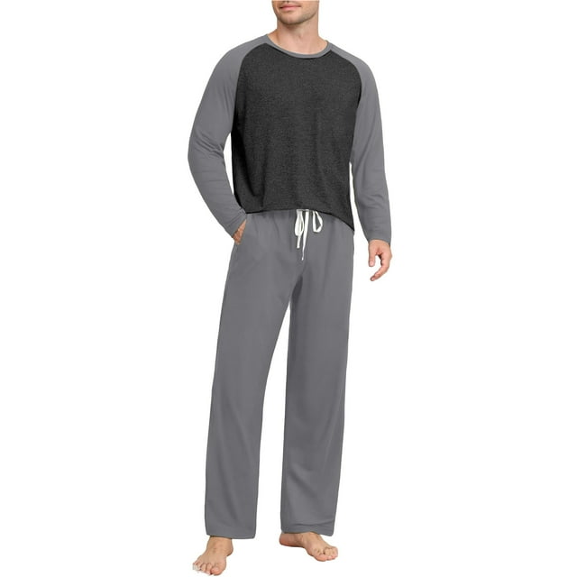 Conjunto de pijama informal de estilo masculino, camisa de manga larga con cuello redondo y cordón en la cintura, pantalones largos holgados para el hogar, pantalones cortos de manga corta de poliéste