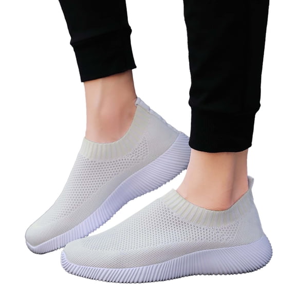 Dakaela Women's Walking Tennis Shoes Mesh Athletic Casual Gym Slip on Sneakers with Memory Foam White 6.5
