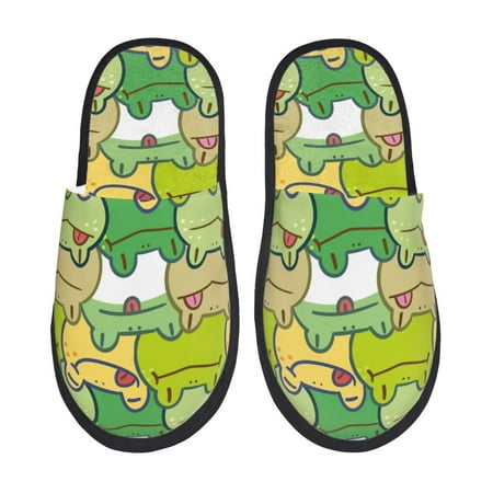 

Fuzoiu Cartoon Frog Print Unisex Furry Slippers Plush Indoor Shoes Trendy House Slippers Anti-Skid EVA Sole House Shoes for Home Office and Travel -Large