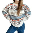 thumbnail image 2 of Oversized Sweaters for Women Fair Isle Crew Neck Striped Christmas Sweater Fashion Comfortable Fall Winter Long Sleeve Pullovers Top Multicolor, 2 of 7