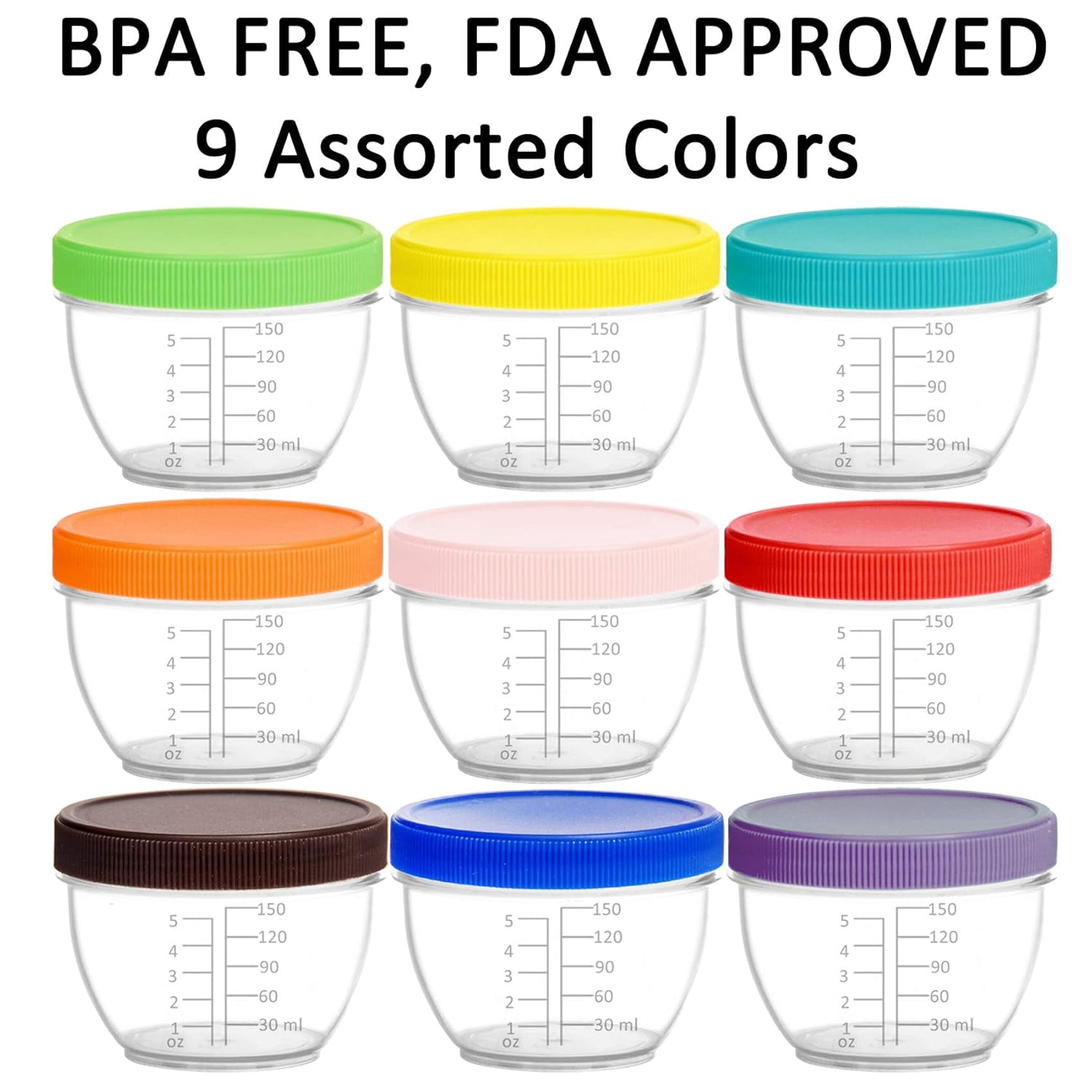 SUMMIT 18 Pack Baby Food Storage, 6 Ounce Baby Food Containers with Lids and Labels, 9 Assorted Colors