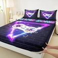 thumbnail image 3 of Manfei Boys Gaming Gamer Bed Sheets, Video Game Console Gamepad King Sheets, Black White Purple Sheet Set, Microfiber Bedroom Decor4 Pieces, 3 of 7