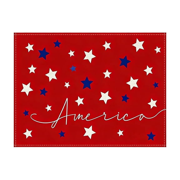 Independence Day Placemats Set of 6, Patriotic Red White Blue Stars Stripes Table Mats, Washable Heat Resistant Linen Look Polyester, 17.7x11.8 Inch for July 4th BBQ Party Dining Decor