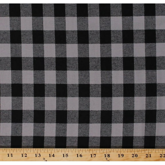 Gray Black Buffalo Plaid Flannel 1"x0.75" Check Fabric By the Yard (2967M-9N-grey1in)