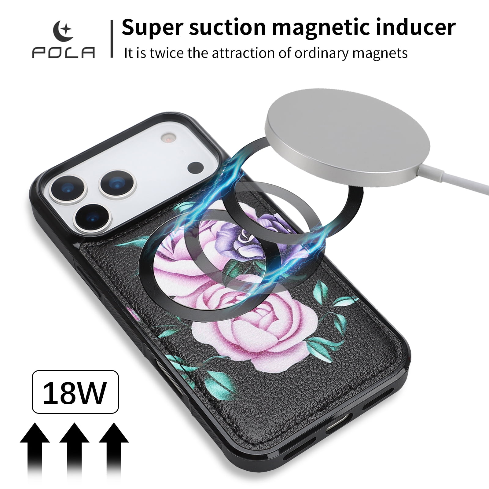 TECH CIRCLE 2-in-1 Wallet Case for iPhone 16 (6.1", 2024), Detachable Magnetic Back Cover, Flip Flower Phone Case with 15 Card Slots, Zipper Pocket, Crossbody Strap, Wrist Strap, Black