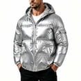 thumbnail image 3 of Men's Hooded Puffer Jacket Full Zip Quilted Puffer Winter Coat Warm Outerwear with Multi Pocket,Windproof Comfy Daily Wear,Silver,5XL, 3 of 5