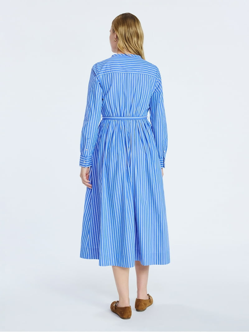 Free Assembly Women's and Women's Plus Pleated Cotton Midi Shirtdress with Long  Sleeves, Sizes XS-4X - Walmart.com