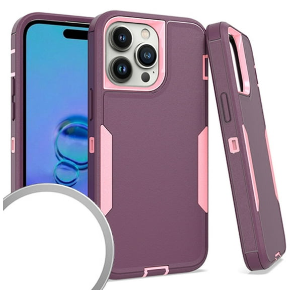 Compatible for iPhone 15 Pro Max 6.7" Slim Tough Hybrid Phone Cover Case   Tempered Glass - Purple