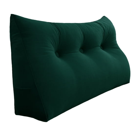 WOWMAX Large Bolster Triangular Positioning Support Reading Backrest Wedge Pillow Headboard for Day Bed Bunk Bed RV/Trailer with Removable Cover 39 Inches Velveteen Green