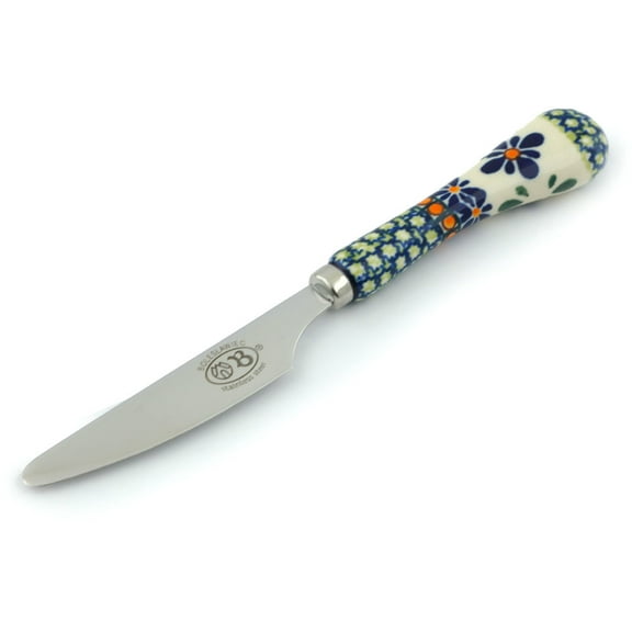 Polish Pottery 8¼-inch Stainless Steel Knife (Gingham Flowers Theme) Hand Painted in Boleslawiec, Poland   Certificate of Authenticity