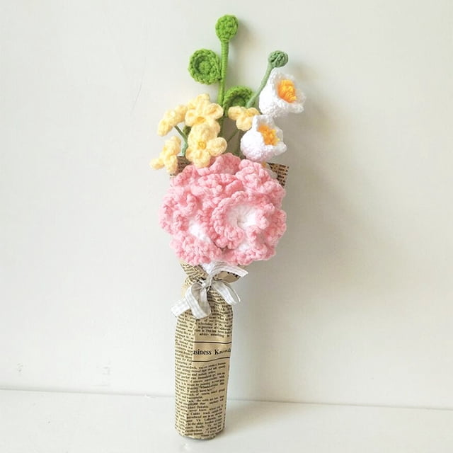 QIPOPIQ Crochet Flower Bouquet, Handmade Crochet Flowers, Graduation Flower Bouquet, Knitted Bouquet, Roses, Preserved Flower for Mother's Day, Valentine's Day, Birthday