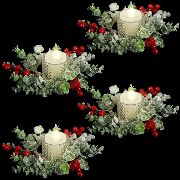 Dalrosia Small Christmas Candle Rings Wreaths Mini red Berries Christmas Kitchen Cabinet Wreaths Xmas Candle Rings Hanging Wreaths for Front Door Cabinet Window Table Centerpieces Decor