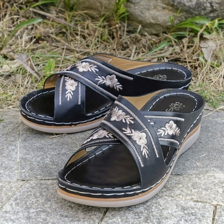 

LEEy-World Walking Shoes Women Women s Wedge Sandals Platform Sandal Comfortable Beach Shoes Elastic Ankle Strap Casual Summer Sandals