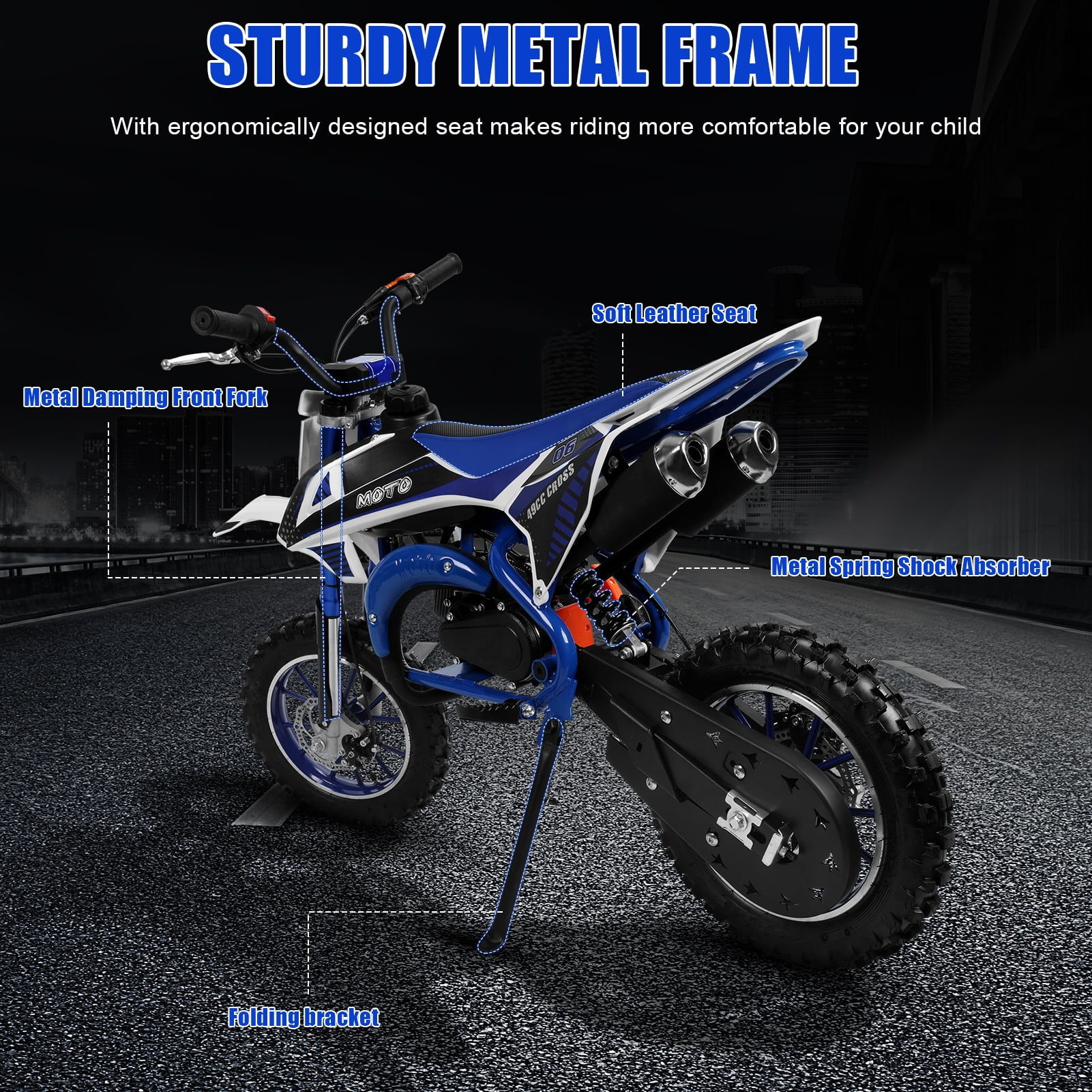 Wharick 49CC 2-Stroke Kids Dirt Bike, Gas Power Motocross, Off Road Mini Motorcycle with Improved Front Rear Disc Brakes Maximum Speed 25KM/H