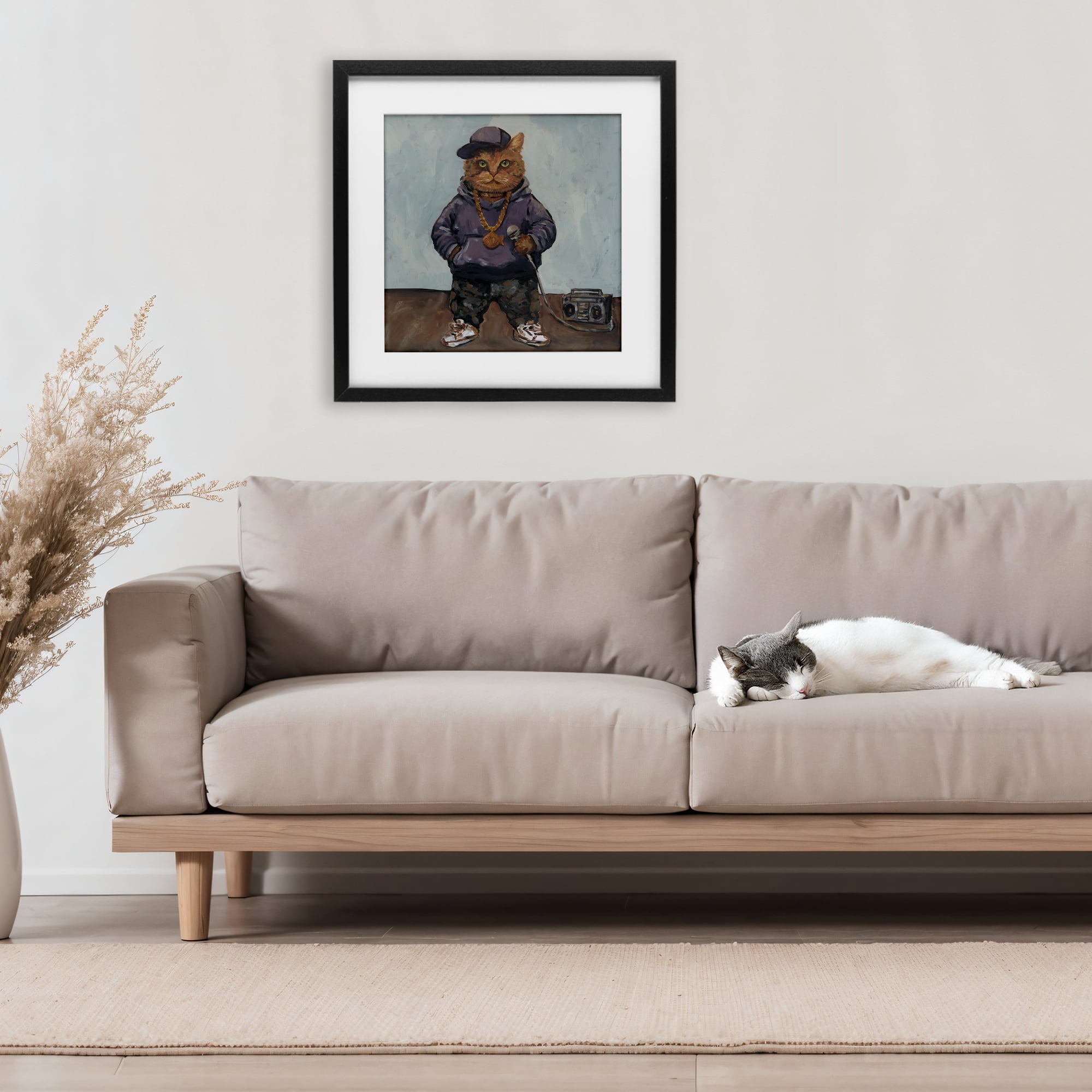 Stupell Industries Urban Hip-Hop Cat Black Framed Print Under Glass, design by Studio Bautista