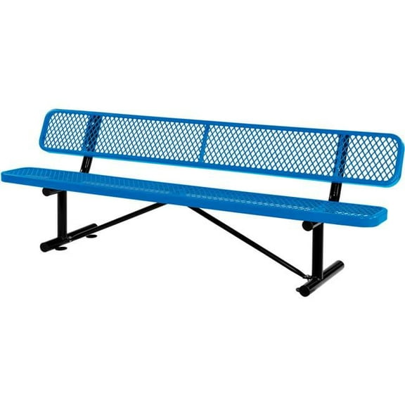 8 ft. Outdoor Steel Bench with Backrest & Expanded Metal - Blue