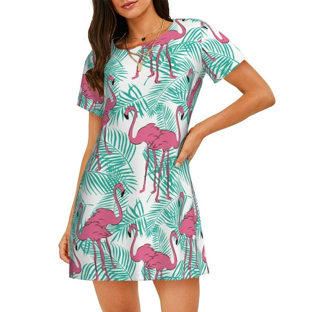Easygdp Flamingo Camisón de manga corta para mujer, informal, estampado