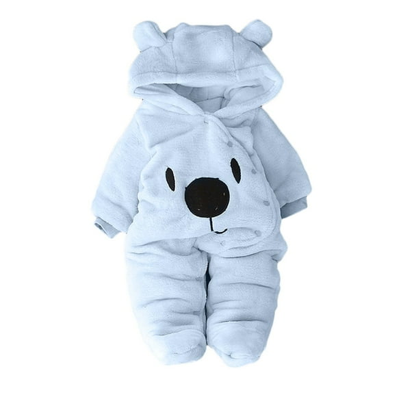 Hiiyo Newborn Boys Fleece Warm Jumpsuit Cartoon Bear Hooded Romper Cute Baby Soft Onesies